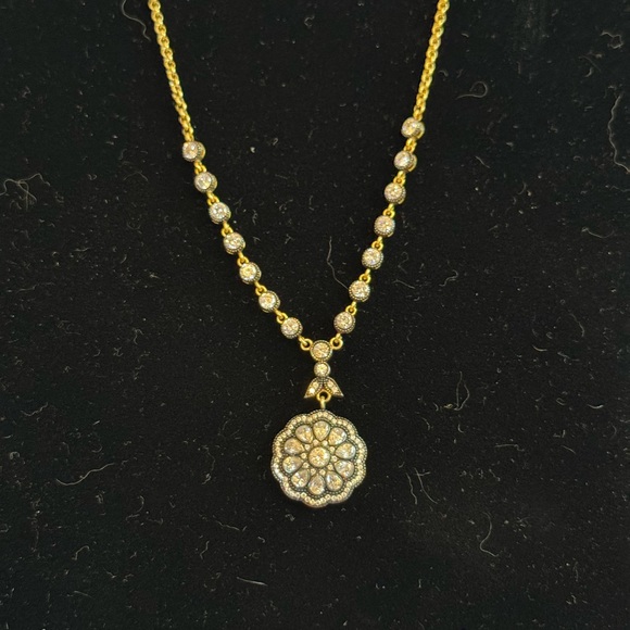 Gold and Crystal Pendant Necklace With Black Accents - Picture 2 of 2